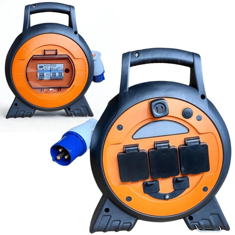 Connexion Mobile Mains Roller Power Unit, 15m Cable, 3 UK 3-Pin Sockets, 2 USB Ports, LED Light, RCD 10A Circuit Breaker Perfect Electric Hook-Up for Camping, Tents, Caravans, Motorhomes and Boats