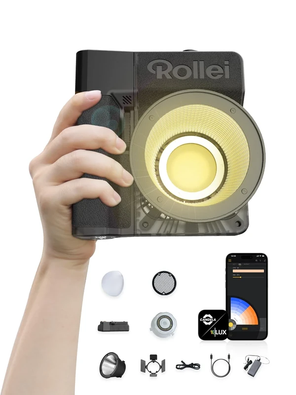 Rollei Lux 100 Bi-Colour Kit Professional LED Continuous Light Photography with 71 Wh Battery Grip Candela App Smart Operation Photo Light Ultra Flat & Lightweight Adjustable Colour Temperature 2700 ~