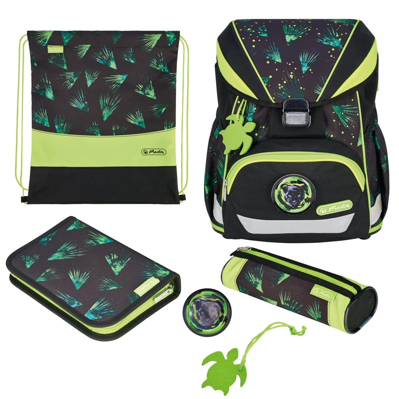 Herlitz UltraLight XL Plus Jungle Explorer School Bag, 22 L, Black, Green, 39 x 32 x 23 cm, 22 l