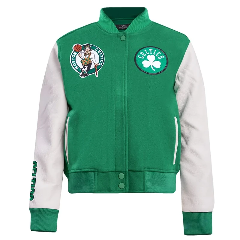 Pro Standard Womens NBA Boston Celtics Classic Chenille Varsity Jacket Kelly Green/White XS