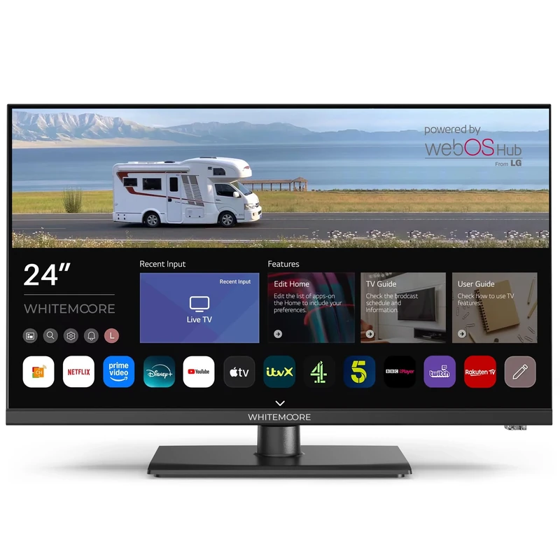 WHITEMOORE 24” Smart TV 12V/24V, Full HD, Frameless, WebOS, Bluetooth, Dolby Audio, Freeview, Saoview, Netflix, Prime, WiFi, Airplay, HDMI/USB, for Caravan/Truck/Boat, 3-Year Warranty – WM24FT1-12V