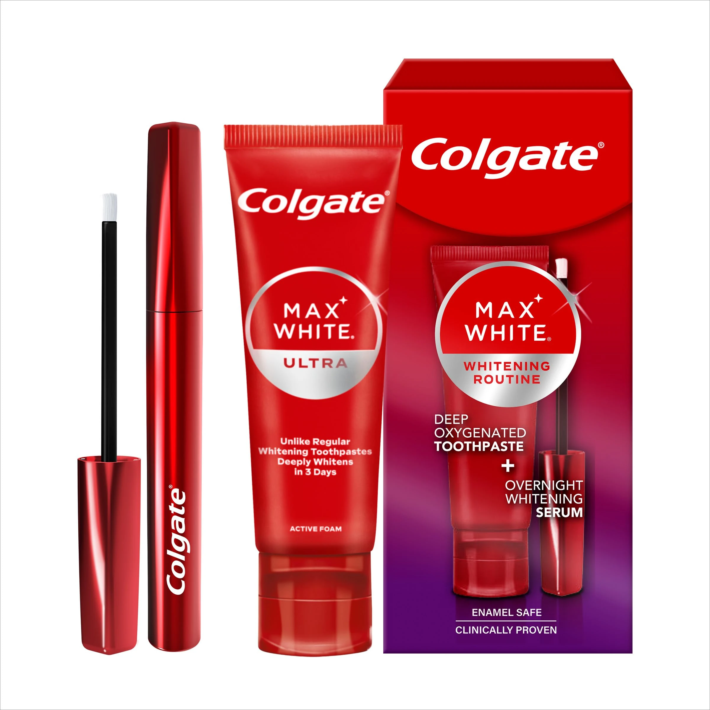 Colgate Teeth Whitening Kit with 1 x Max White Overnight Whitening Serum and 1 x Max White Ultra Active Foam Toothpaste 75 ml