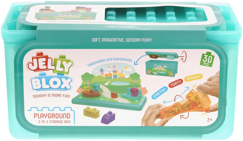 Goliath - JELLY BLOX - Playground Store & Play Set - Sensory Game 2+ - 30 Colorful Soft Blocks with Characters and Animals - Table Cover - Storage Box - Gift Idea