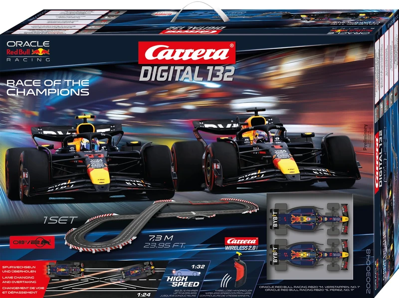 Carrera DIGITAL 132 / Formula 1 Race of The Champions/Red Bull Racing RB20 M. Verstappen vs. S. Pérez / 7.3 m Racetrack/Wireless 2.0 / Up to 6 Drivers/Scale 1:32 Formula 1 Racetrack Set