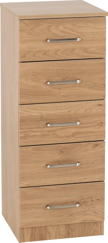 Seconique Dakota 5 Drawer Narrow, Slim Chest in Oak Effect