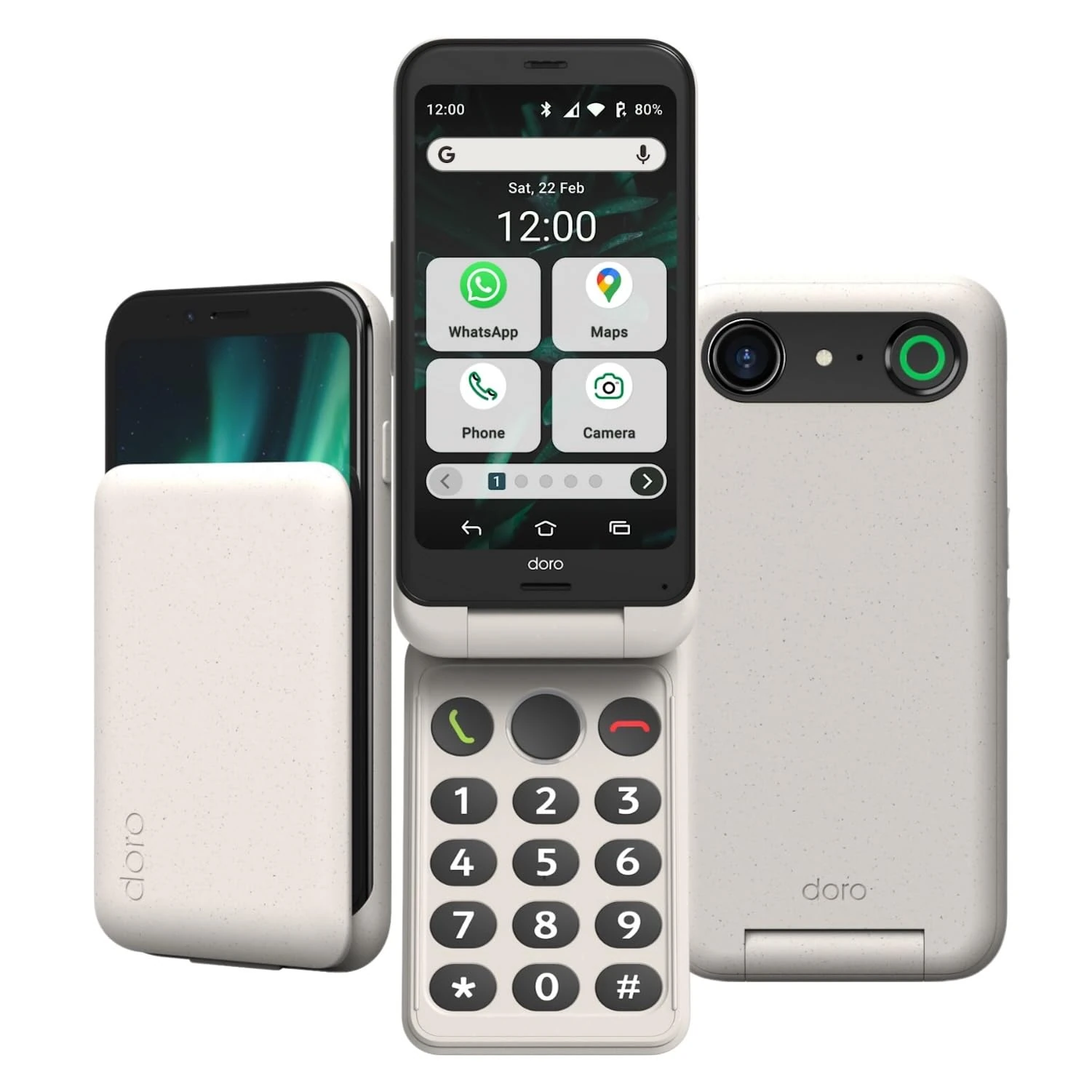 Doro - Aurora A20 Flip Smartphone - Senior Mobile Phone - Easy to Use - Assistance Button with GPS Location - Hearing Aid Compatible - USB Cable Included - Bone