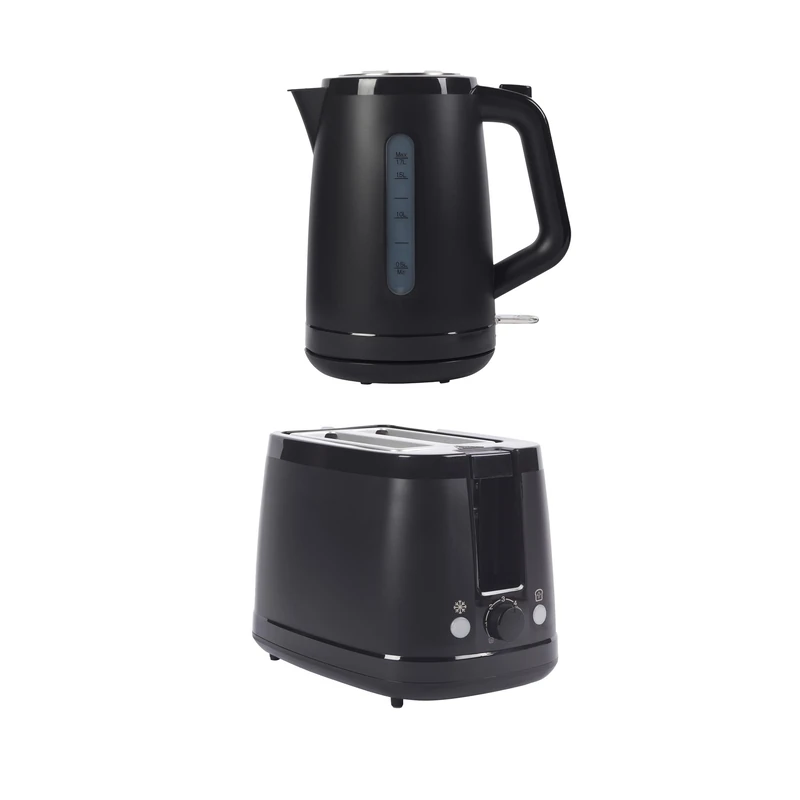 Progress Kettle & Toaster Set – 2-Slice Toaster with 6 Browning Levels and Defrost, Reheat, & Cancel Functions, 1.7 Litre Rapid Boil Kettle with Safety Features and Removable Limescale Filter, Black