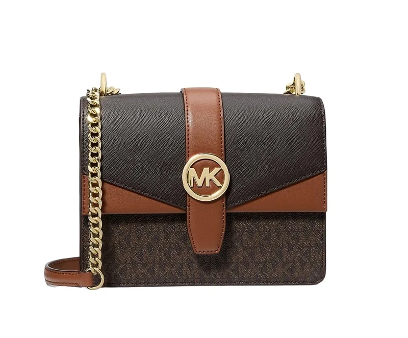 Michael Kors Jet Greenwich Small Color-Block Signature Logo Crossbody Bag Brown