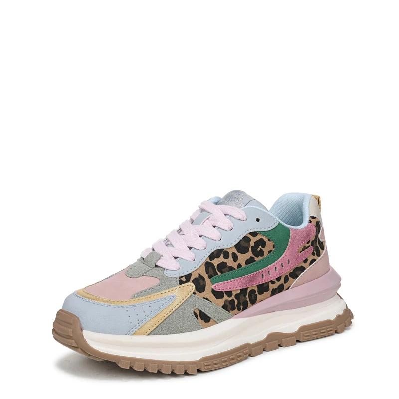 Blowfish Malibu Women's Leo Lace-Up Trainers | 100% Vegan Platform Wedge Sneakers in Cloud Blue Leopard Print | Cushioned Chunky Trainers for Everyday Casual Wear | UK 6