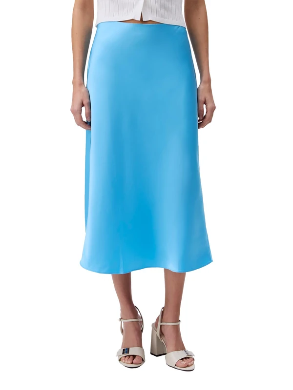 Calvin Klein Women's Matte Satin Midi Skirt, Ethereal Blue, XL - Image 1