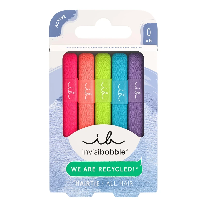 invisibobble Hair Tie Neon Glow (5 Pieces) - Hair Scrunchie Set Made of Recycled Material - Neon Colours for Girls & Women - Small Headband as Hair Accessories for Sports & Everyday Use - Stylish