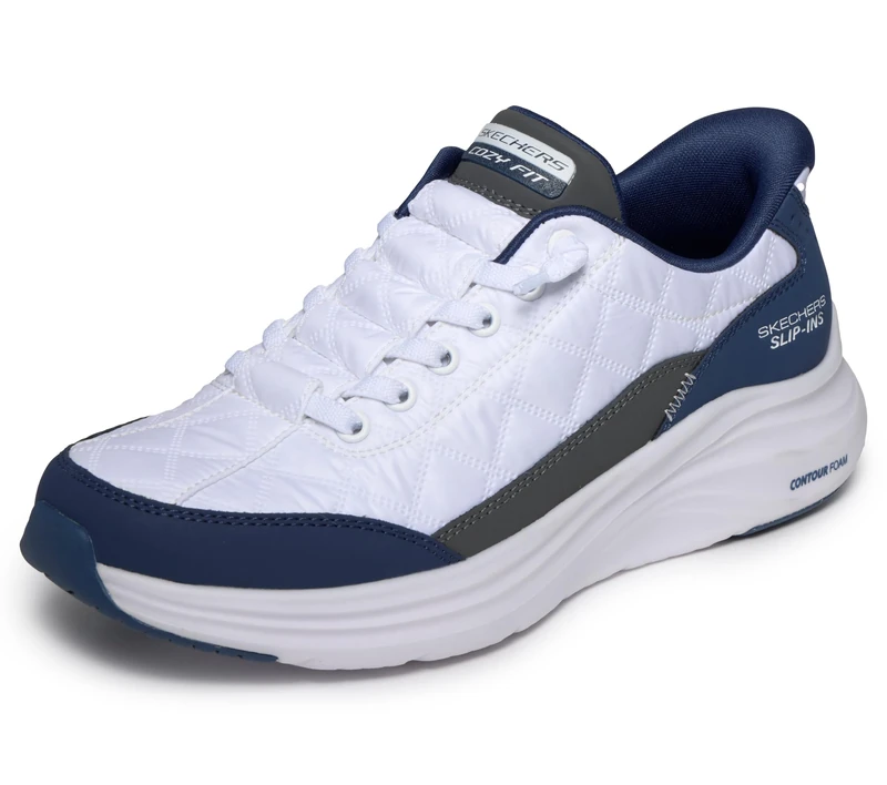 Skechers Women's Slip-In Contour Foam Trainers - Cozy Fit Trainers, White Navy, 6 UK Wide