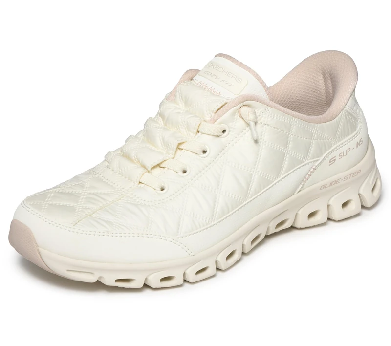 Skechers Women's Glide-Step At Ease Slip-On Sneakers, Off White Nylon, 4 UK