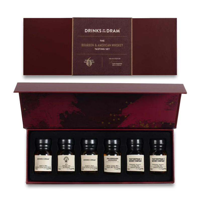 Drinks by the Dram Bourbon & American Whiskey Tasting Set - 6 x 3cl Drams of Whiskey from US Distilleries - Whisky Gift Set