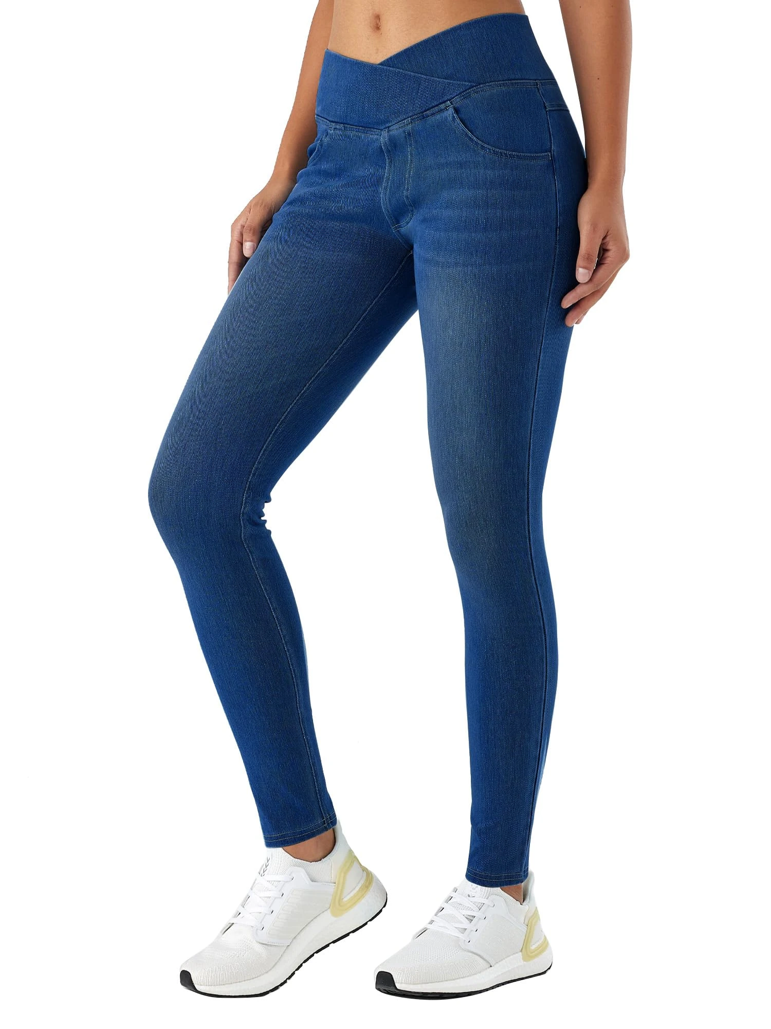 LaiEr Women V Crossover Skinny Jeans High Waist Tummy Control Casual Fitness Leggings,Supple Elasticity Casual Denim Pants uitable for Yoga,Fitness,and Leisure,with Side Pockets.(DarkBlue,XS)