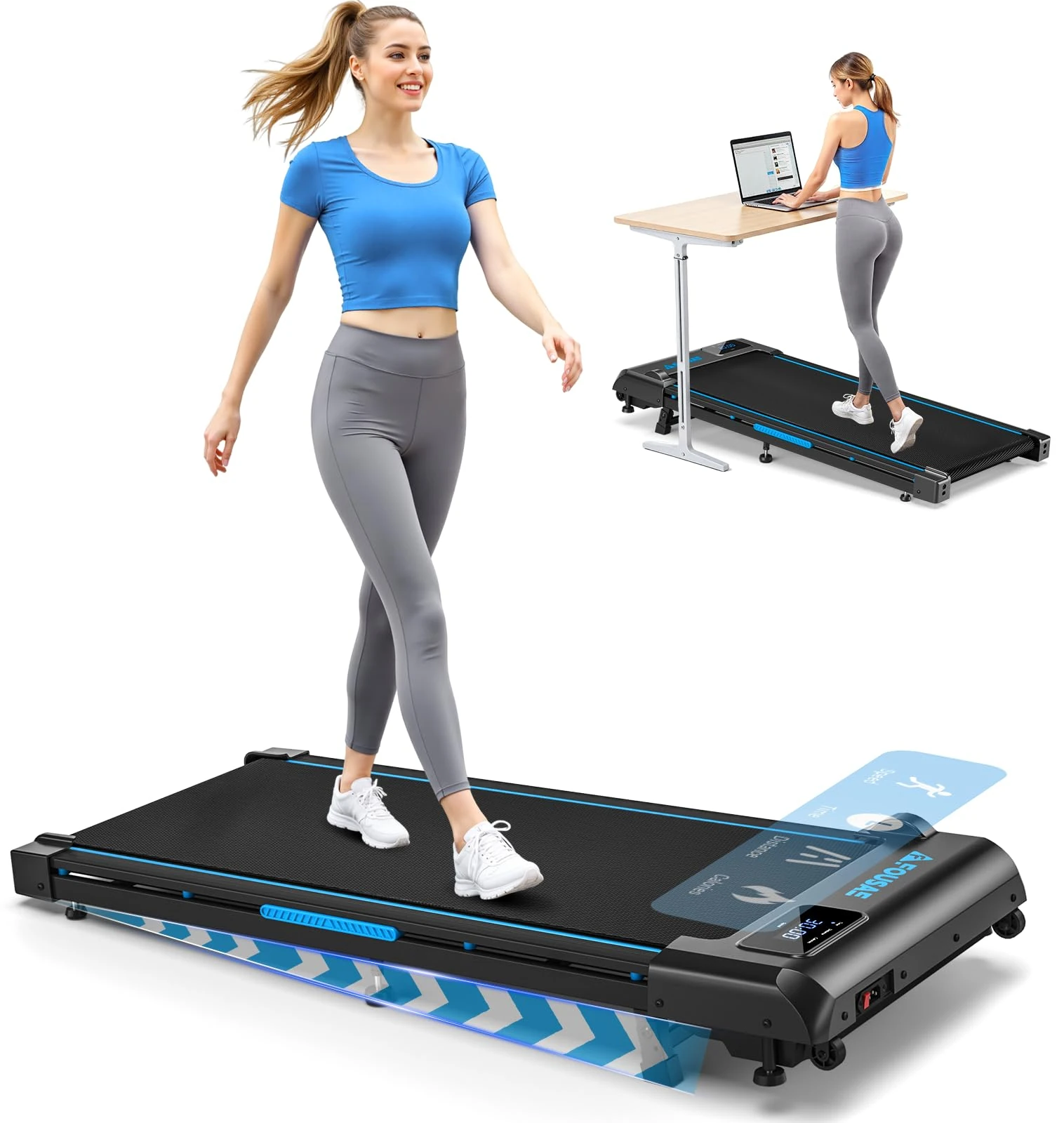 Walking Pad with 9% Incline, FOUSAE 10KM/H Treadmills for Home with Double Frame 330 LB Weight Capacity, Under Desk Walking Treadmill with 12 HIIT Programs, Magnetic Remote Control
