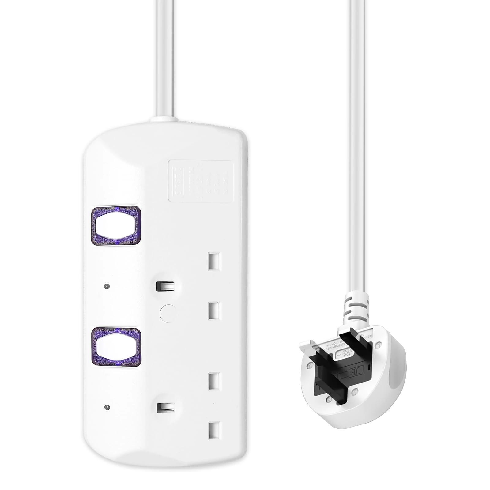 2 plug extension lead with Individual Switches, 1.5M Extension Cable, Extension lead with switches 13A Fused UK Plug, 2 gang extension lead Wall Mountable for Home, Office, Study