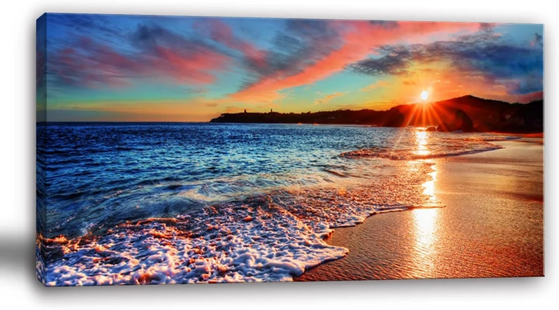 Yxbhhym-Beach Wall Art Pictures for Living Room Ocean Canvas Wall Art Decor Bedroom Sunset Painting Coastal Artwork for Wall Seascape Print Sea Poster Modern Landscape Office Art Home Decorations