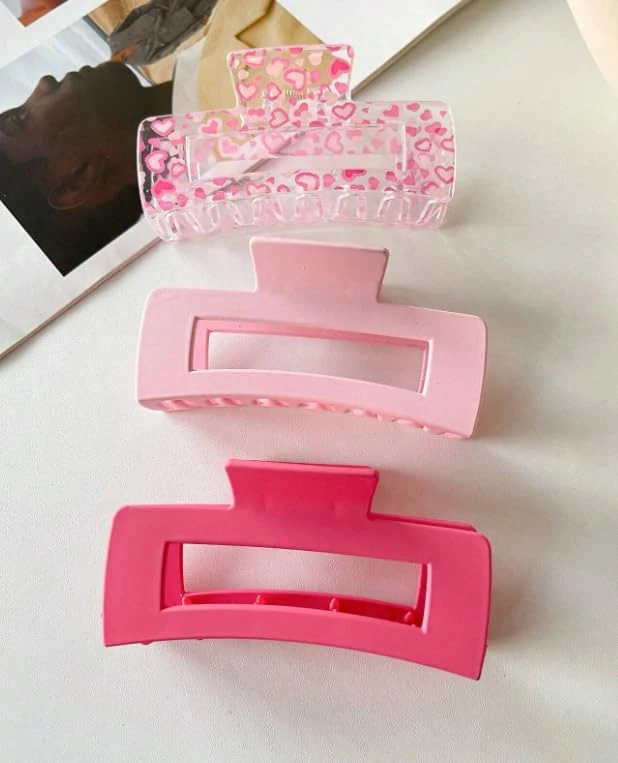 3Pcs Cute Sweet Pink Rose Red Transparent Love Square Hair Claws Female Daily Temperament Minimalist Gentle Hair Clips Accessories Gift for Friends