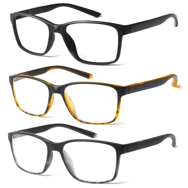 Kerecsen 3 Pack Reading Glasses for Men Blue Light Blocking Spring Hinge Readers for Men Anti Eye Strain/Dryness/Computer Glare/UV (3 Mixed Color, 2.00, Dioptres)