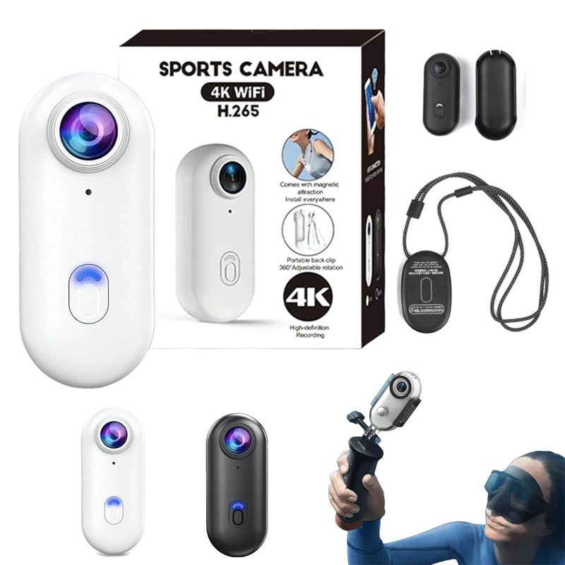 POV Camera, POV Cameras Black with 4k/1080p, 120° Wide-Angle, Waterproof Case, High-Res, Magnetic Mounting, 360° Rotation, for Sports (White,1080p,Simple)