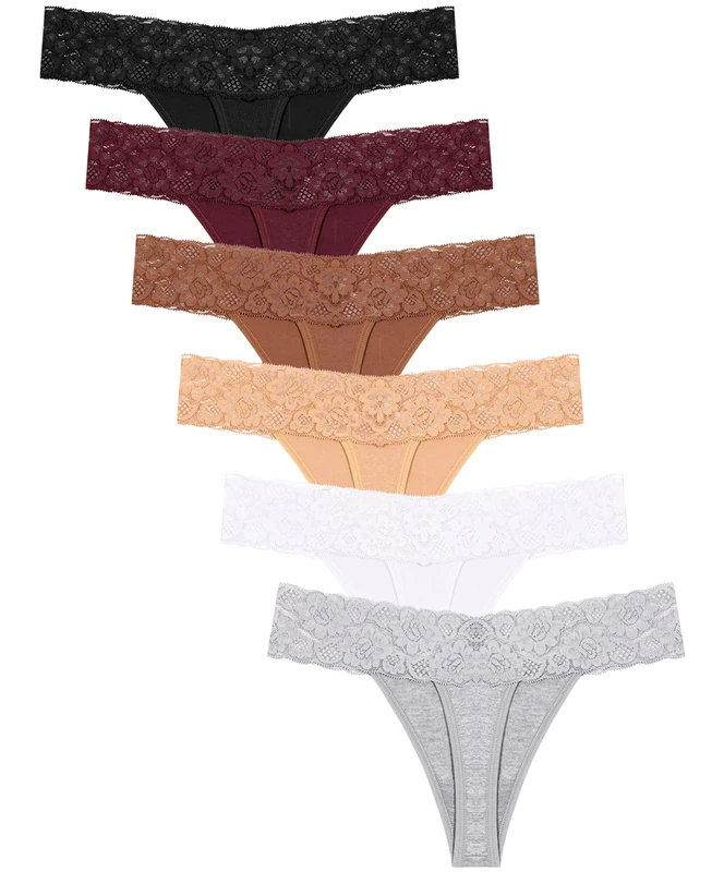 READY TO LOVE Thongs for Women Cotton Lace Underwear Women Sexy Thong Knickers Comfortable Pants Soft Ladies Panties Multipack Pack of 6