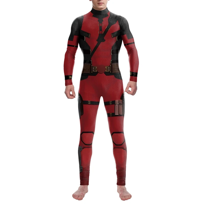 Bemeiren Halloween Superhero Bodysuit for Men Women Costumes 3D Print Zentai Jumpsuit Outfit for Adult cosplay party, Red, S