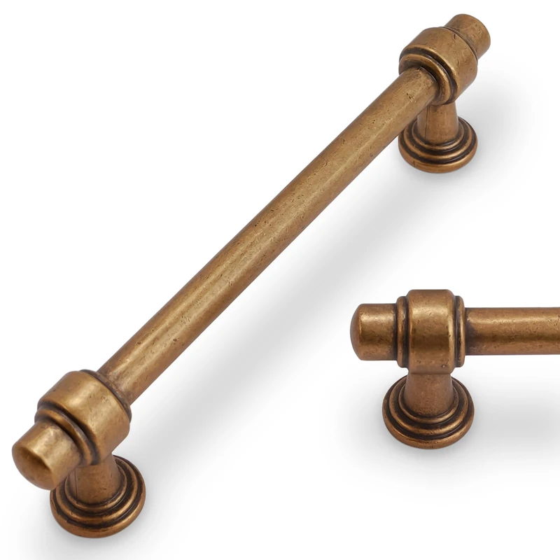 POVEFONK 20 Pack 5 Inch(128mm) Antique Brass Kitchen Cabinet Handles Cabinet Pulls Vintage Drawer Pulls Aged Gold Bronze Kitchen Cabinet Hardware Handles Dresser Handles