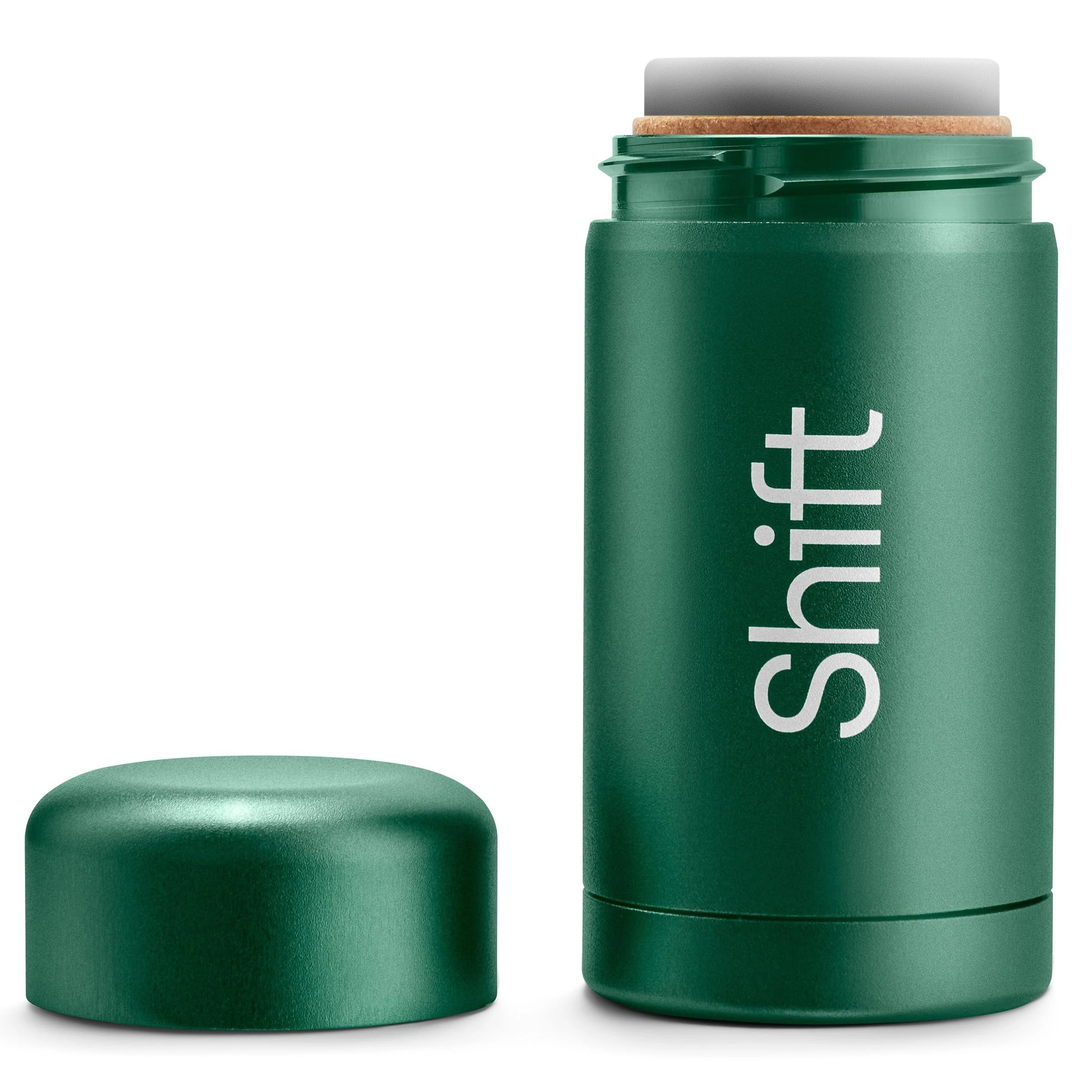 Shift - 100% Plastic Free, Natural Refillable Deodorant Set - Green Shell - Bergamot & Cedarwood Refill - No Aluminium, No Baking Soda