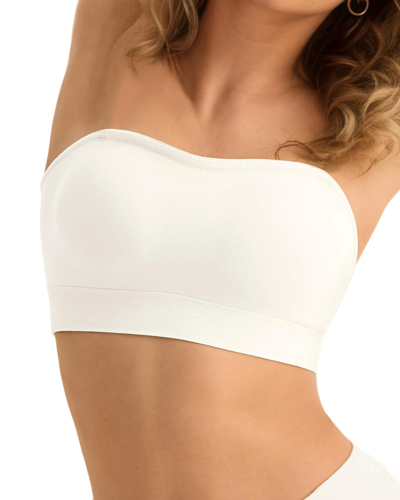 SHARICCA Strapless Bra for Women Seamless Bandeau Bra Non-Wired Padded Bralette Clear Straps Full Support Non-Slip S-XL(White-M)