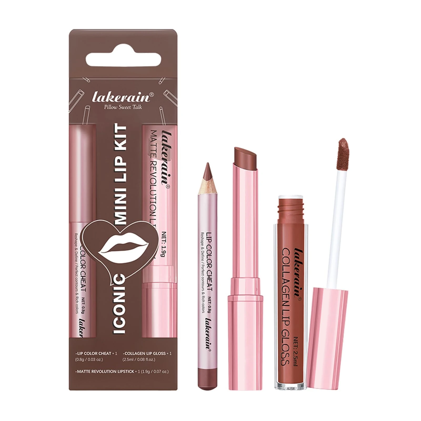 3PCS Matte Liquid Lipstick Lip Balm & Lip Liner Lip Kit, Hydrating Tinted Pink Lip Balm, Collagen Lip Gloss For Dry Lips, Waterproof Make Up Set (# 04 Nude Brown)