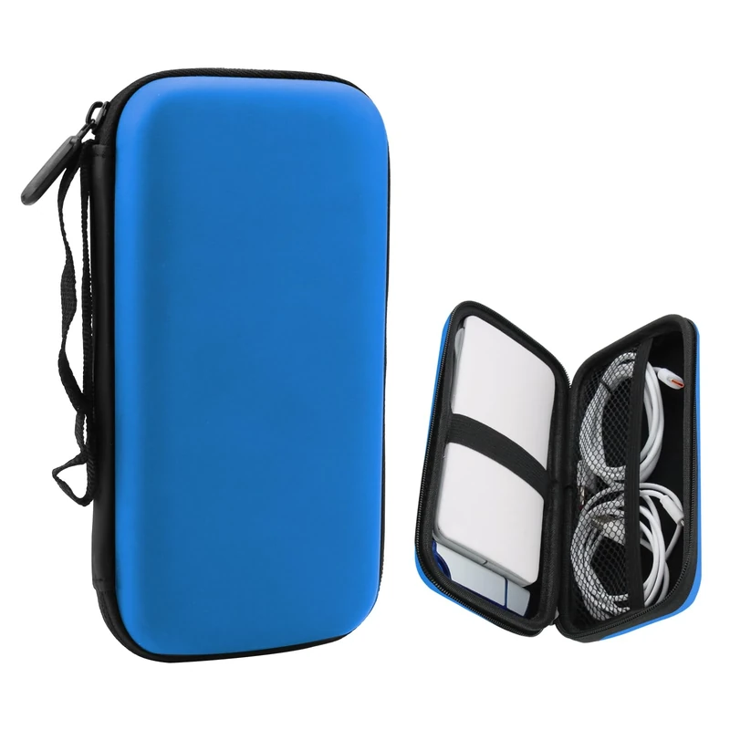 Power Bank Case Shockproof Carrying Case Travel Cable Organiser Hard Drive Case Travel Bags Organiser EVA Tech Pouch Multifunctional Cable Bag for Electronics Travelling Essentials Accessories (Blue)