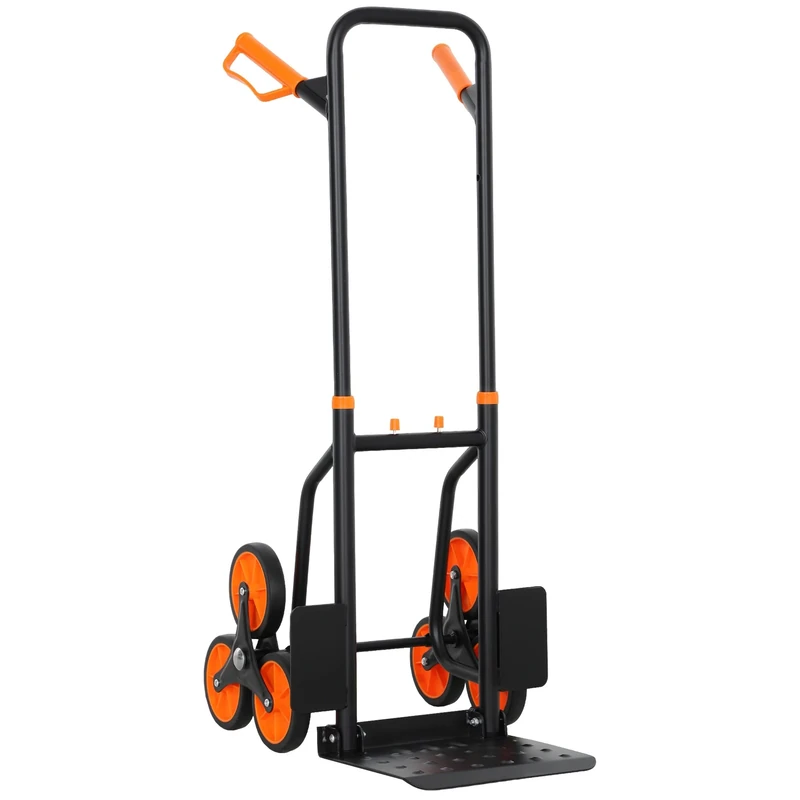 DURHAND Stair Climbing Hand Truck, Heavy Duty Foldable Trolley on Wheels, Multi-Purpose Sack, Steel Truck Moving Trolley, 120kg, Orange