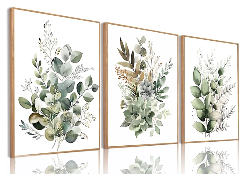 Sage Green Botanical Framed Wall Art Set of 3, 12x16 inch