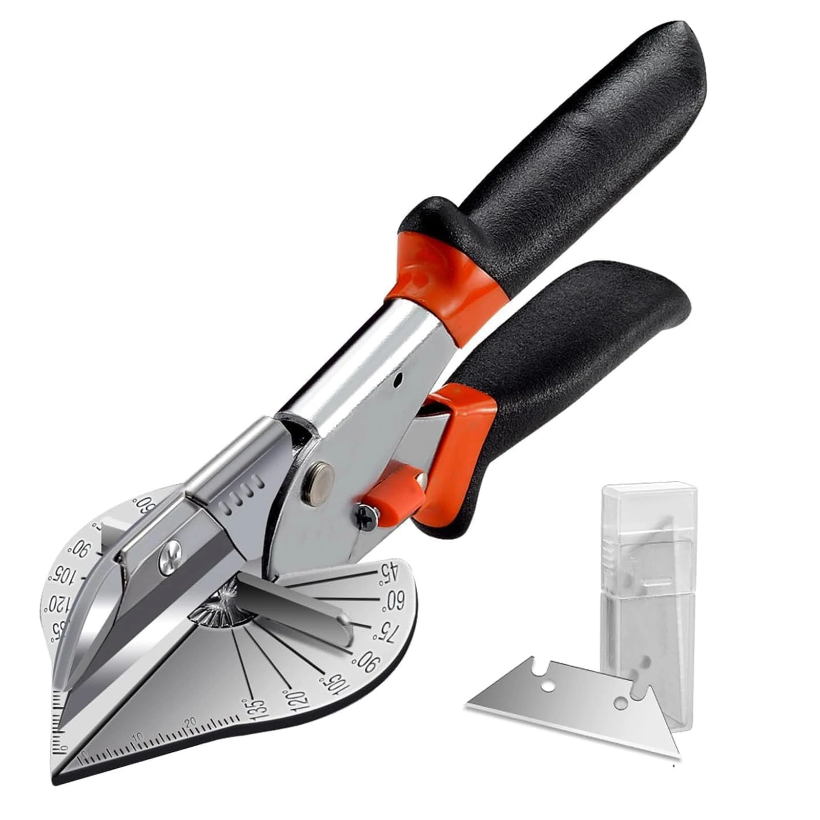 Multi-Angle Miter Shears, 45-135 Degree Trim Cutter, Hand Tool for Wood and PVC, with 2 Spare Blades
