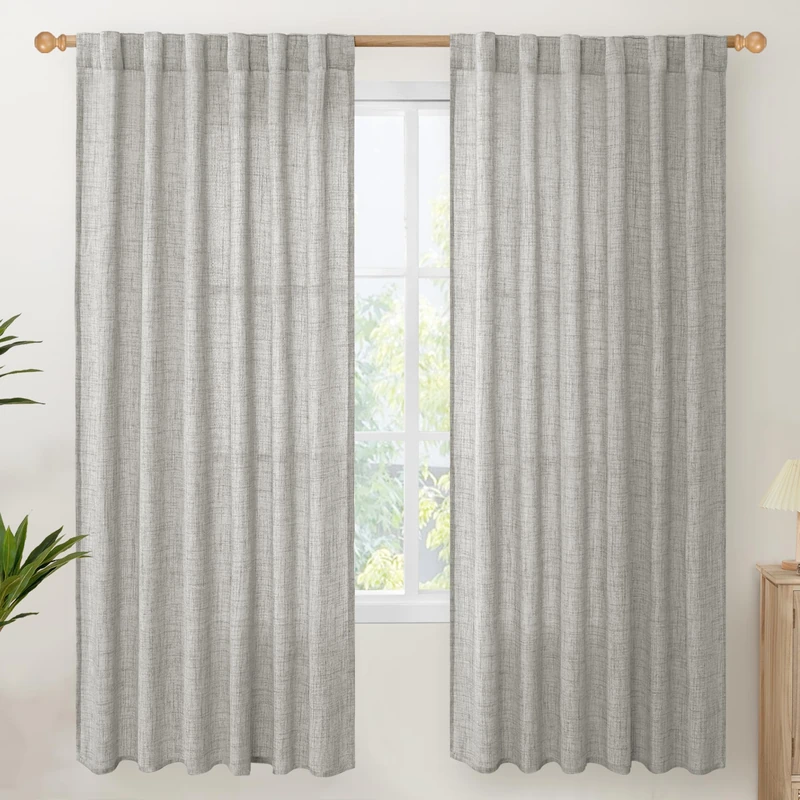 YoungsTex Dark Grey Linen Curtains 78 Inch Length for Living Room, Light Filtering Semi Sheer Window Drapes Rod Pocket Back Tab Curtain for Bedroom Office Farmhouse Country, 2 Panels, 52 X 78 Inch