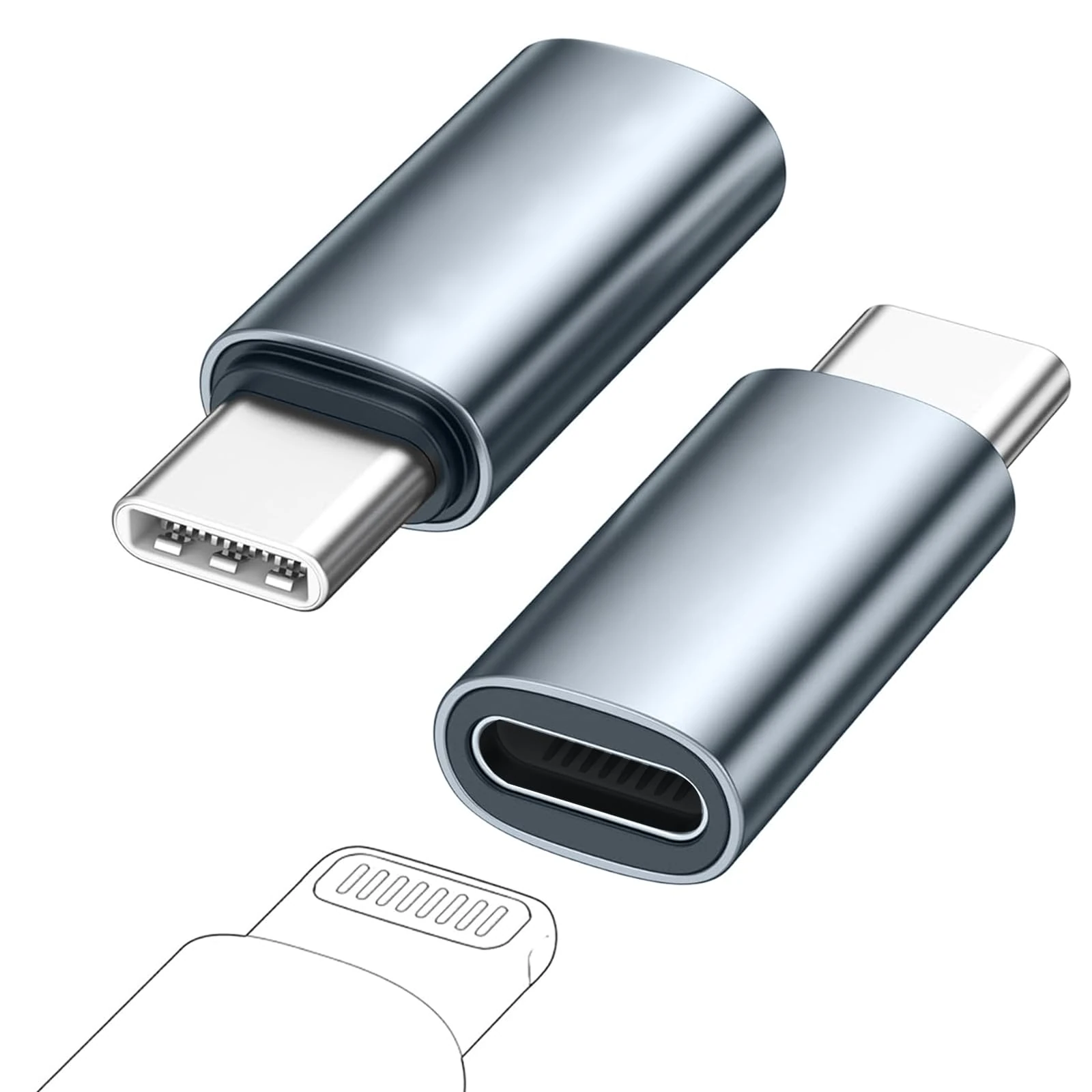 ASIRYVA 2pack Lightning To USB C Adapter, iPhone to USB C Adapter Support Fast Charging for iPhone 15 Pro Max Plus, iPad Air, Samsung, Support Data Transfer&Type C Charger Connector Cable, Grey