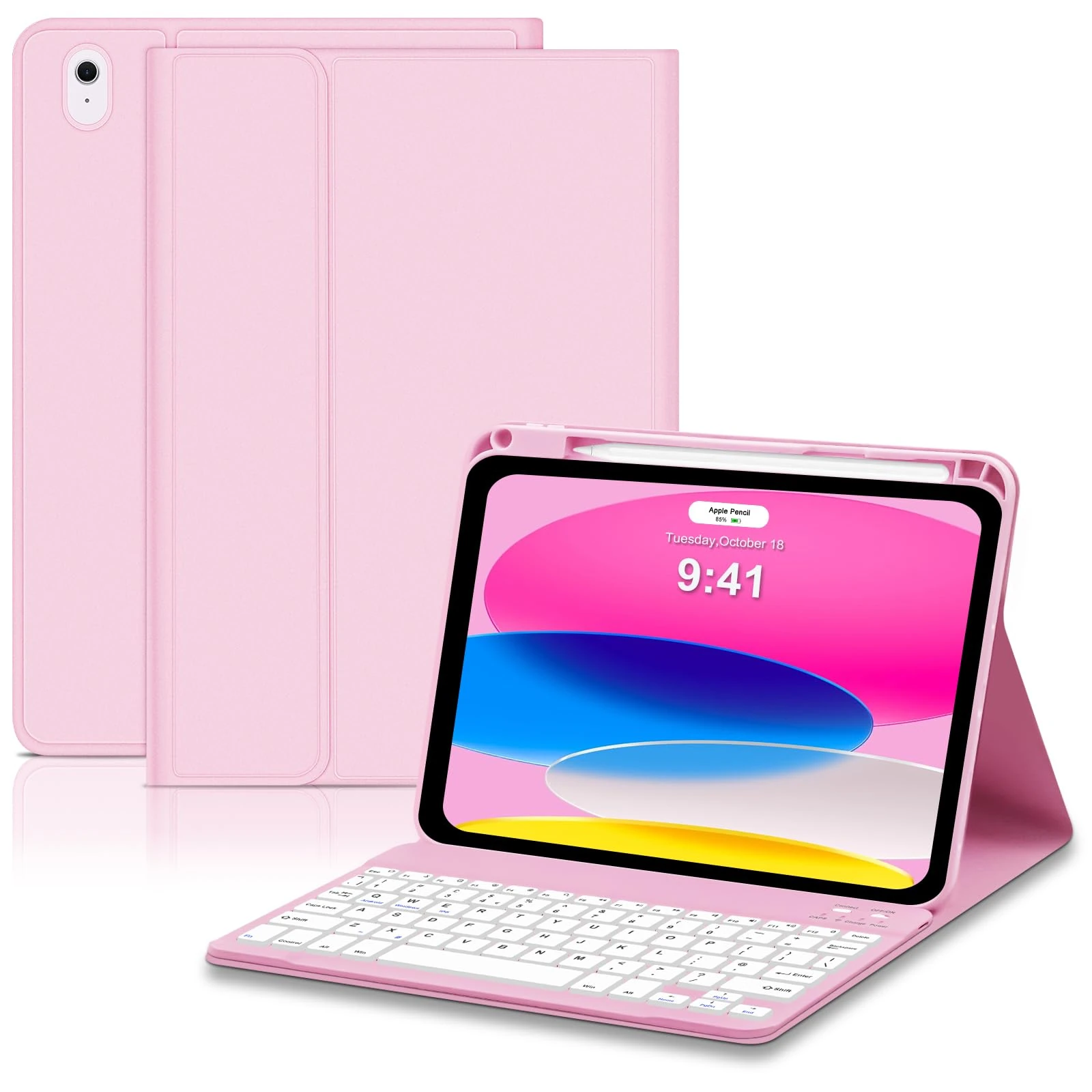 Case with Keyboard for iPad 11th Generation A16 11 inch 2025, UK layout Keyboard Case for 10th Gen 2022, Slim Case with Detachable Bluetooth Keyboard and Pencil Holde for iPad 11/10 Gen, Pink