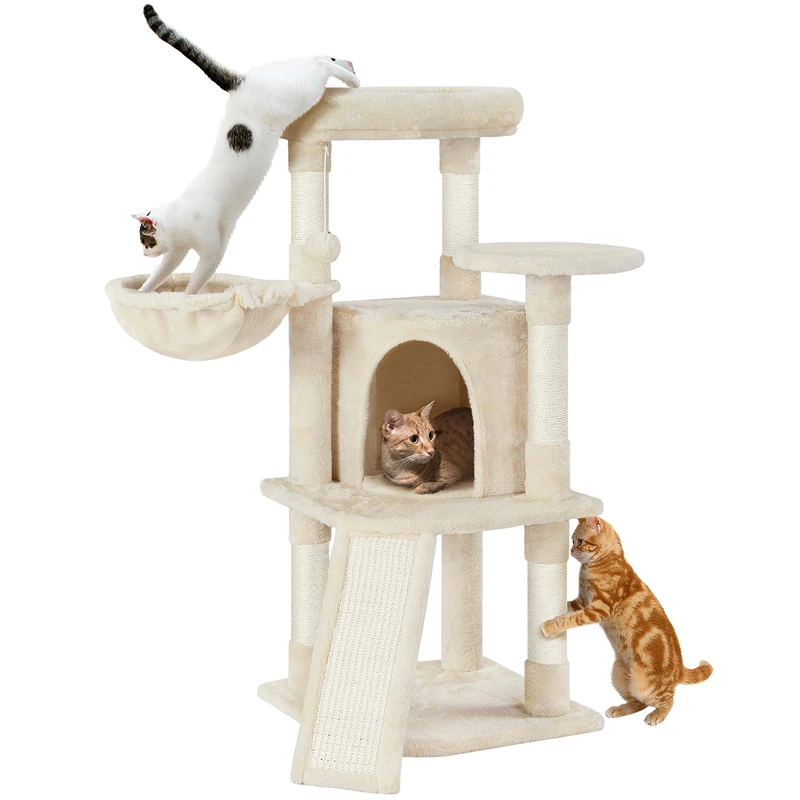 Yaheetech 107cm Cat Tree Cat Climbing Tower with Scratching Posts/Condo/Basket, kitten Activity Centre for Small/Medium Cats, Beige
