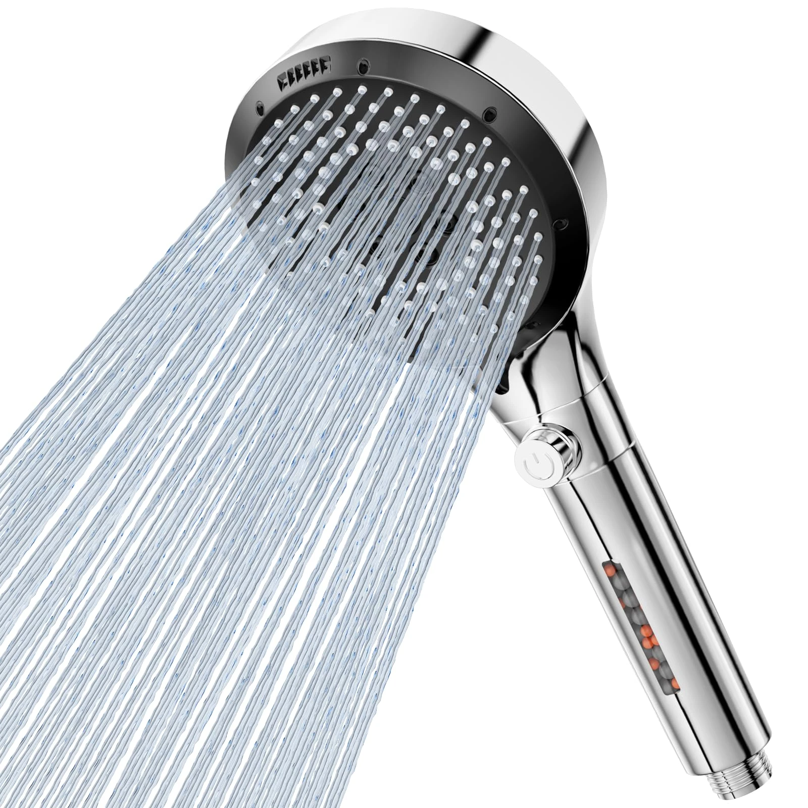 Vinabo Hard Water Filter Shower Head, High Pressure Shower Heads with 6 Modes, Water Saving Shower Head with Pause Switch for Residual Chlorine Remove (Silver/Chrome)