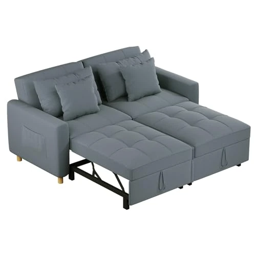 YODOLLA 2-Seater 3-in-1 Convertible Sofa Bed Sleeper, Pull Out Couch Bed with Adjustable Backrest, for Living Room Apartment Bedroom -Dark Grey