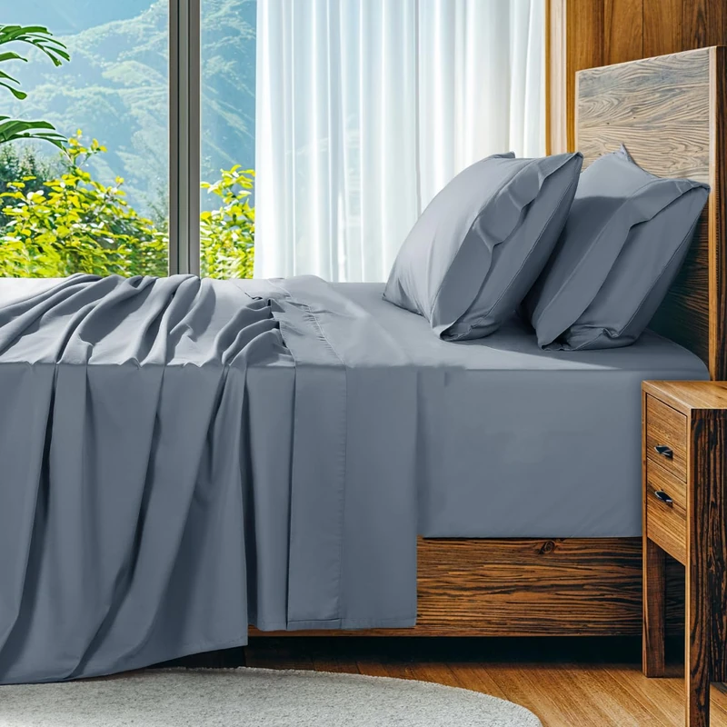 SONORO KATE 100% Egyptian Cotton Sheets Set, Extra Deep Pocket up to 18"-24",1000 High Thread Count, Soft & Breathable 5-Star Hotel Sateen Bed Sheets - 4 PC (French Blue,King)