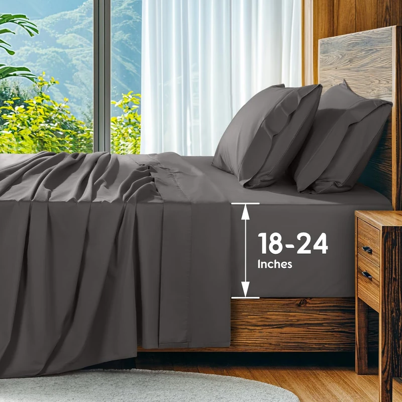 SONORO KATE 100% Egyptian Cotton Sheets Set, Extra Deep Pocket up to 18"-24",1000 High Thread Count, Soft & Breathable 5-Star Hotel Sateen Bed Sheets - 4 PC (Dark Grey,King)