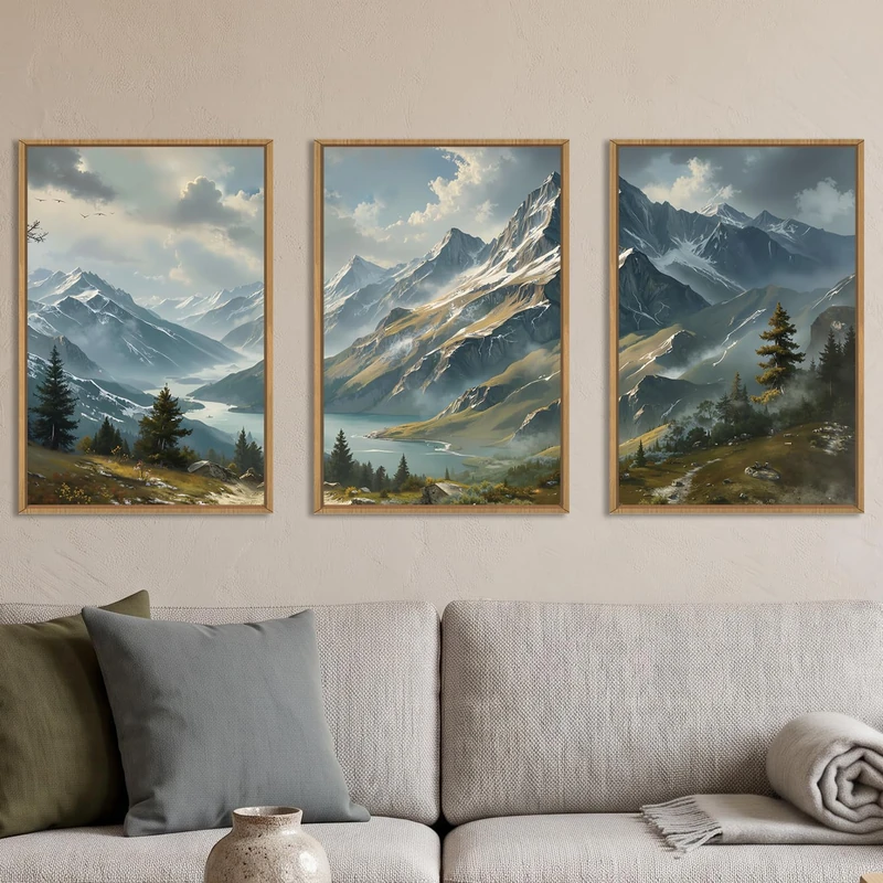 Ausril Nature Mountain Ridge Blue Framed Canvas Wall Art Set -16"x24"x3