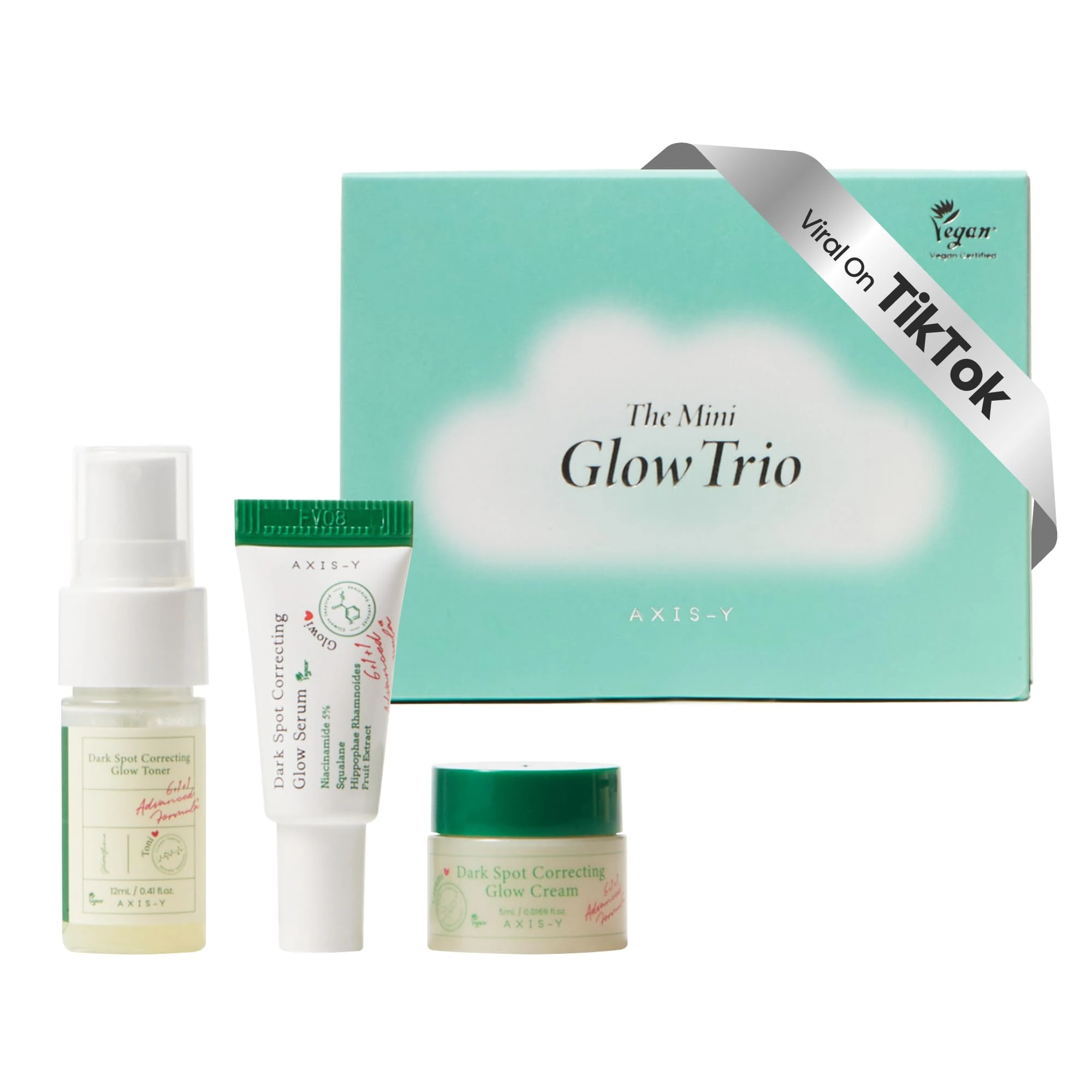 AXIS-Y The Mini Glow Trio Dark Spot Correcting Travel Size Gift Set Toner Serum , Cream 0.169 Fl. Oz. Vegan Korean Skin Care 0.41 Fl. Oz White