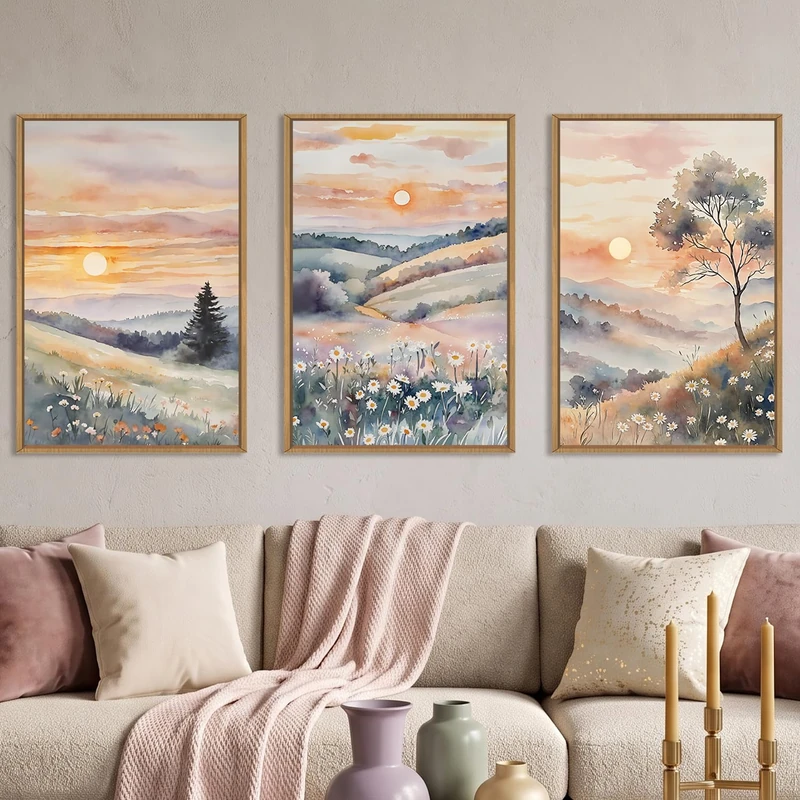 Ausril Large Boho Sunset Framed Canvas Wall Art Set -16"x24"x3