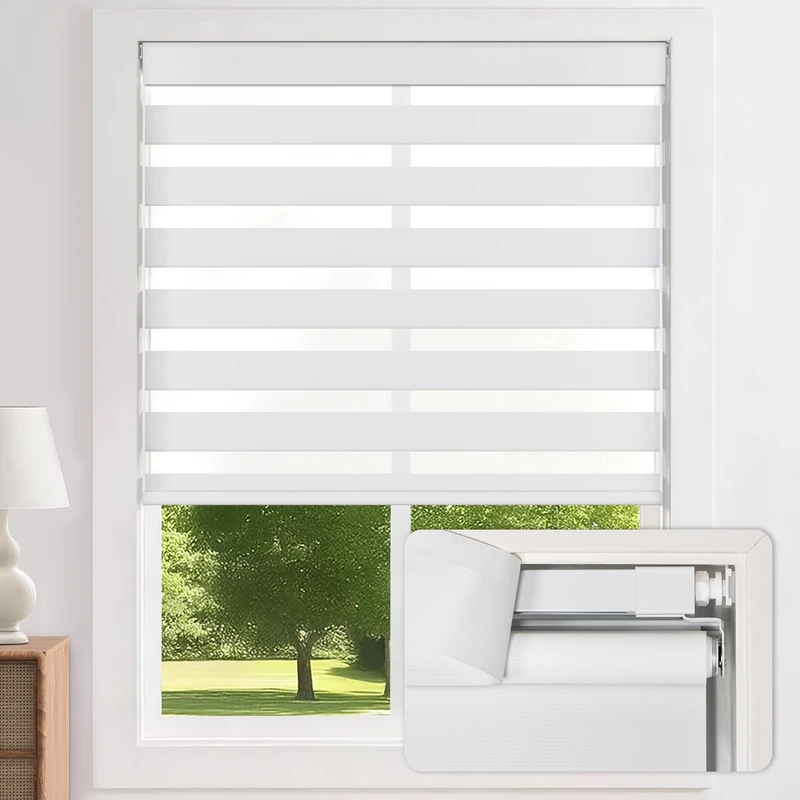 LazBlinds No Drill Zebra Blinds for Windows 34" W x 72" H, White