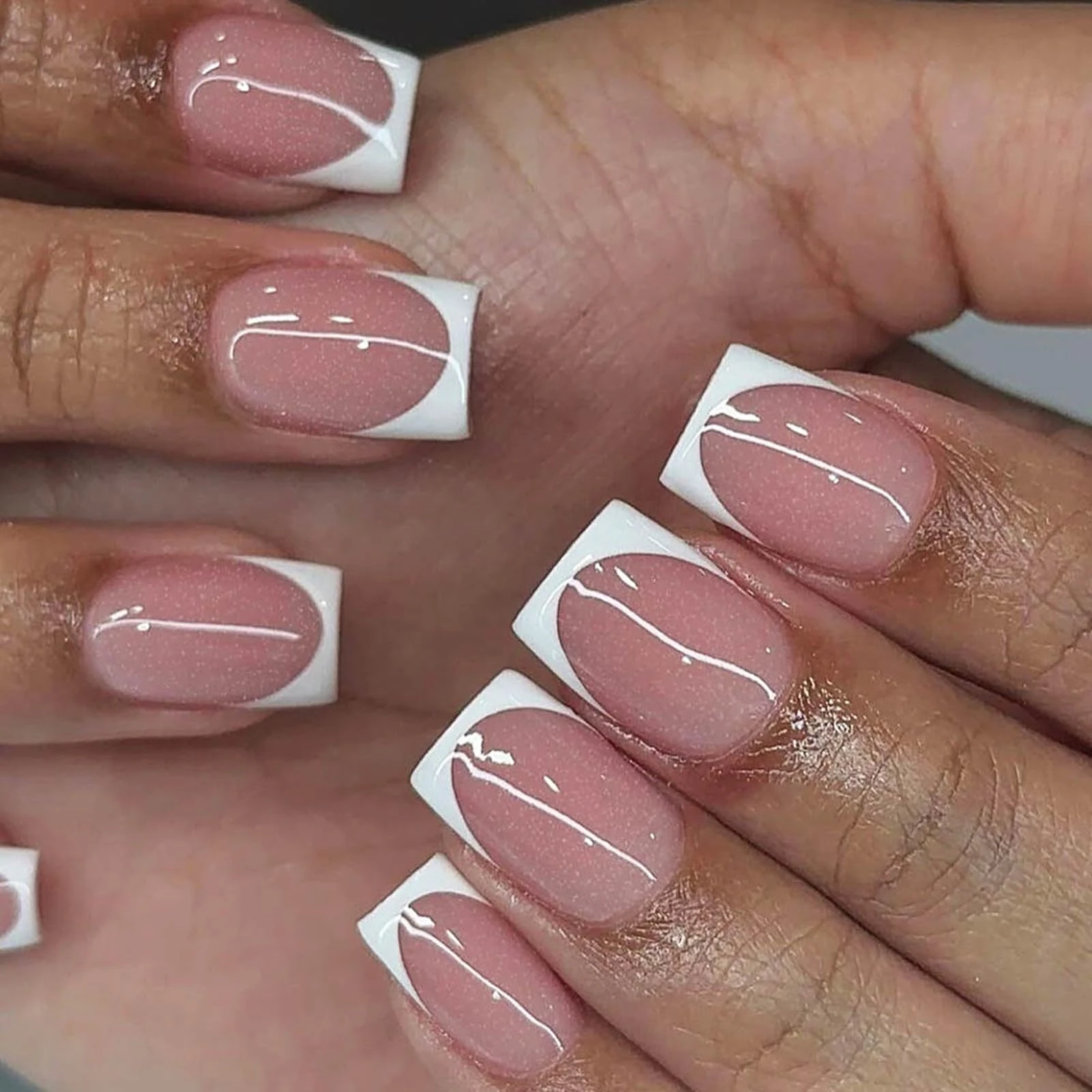 French False Nails Short - 24Pcs White French Fake Nails - Square Press on Nails - Pink White Stick on Nail - Long Lasting False Nail with Glue Removable Art Gifts for Women