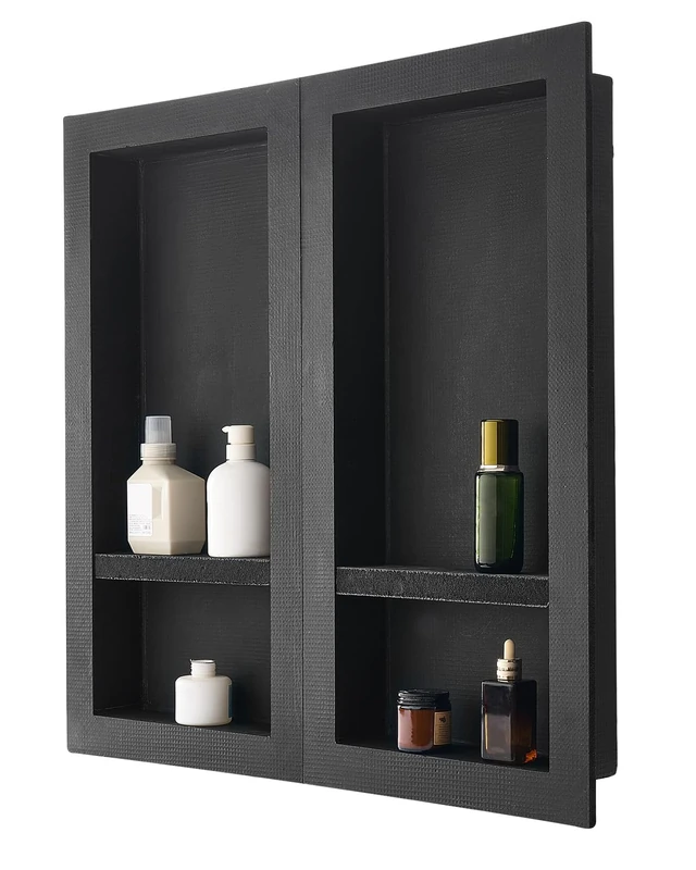 VEVOR Shower Niche, 40.6 x 81.3 cm + 40.6 x 81.3 cm Recessed Wall Niche with Movable Shelf, 10.2 cm Thick Modern Soap & Shampoo Storage Organizer,Square Corners,Sealed Waterproof, Black for Bathroom
