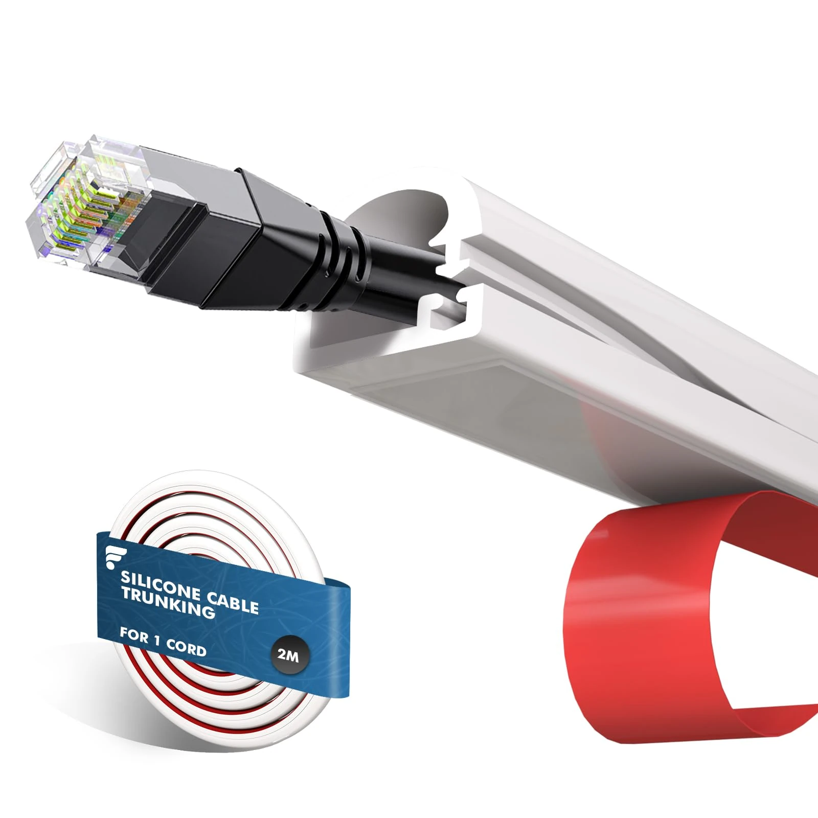 shinfly 2m Flexible White Silicone Cable Trunking for one Cord, Self-Adhesive Wire Hider for Cables, Cable Covers for Wires Wall, Suitable for Wall, Floor & Ceiling Cables Management